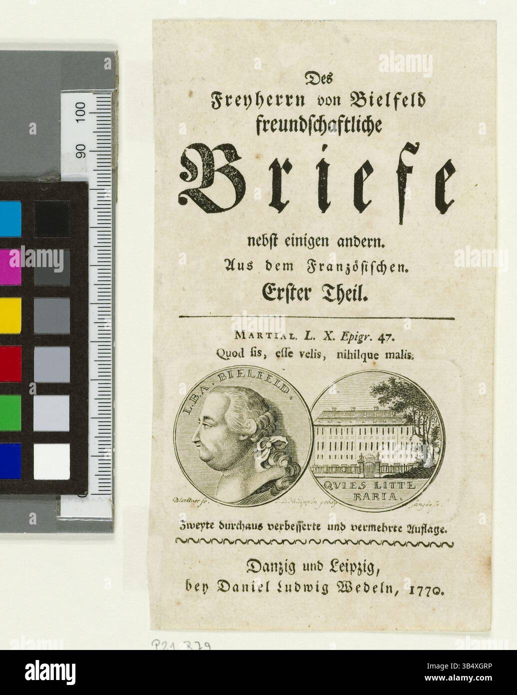 Kupferstich-Porträt Bielfelds von Blaettner und Johanna Dorothea Philipp. Der Druck ist Teil der Sammlung der Staats- und Universitätsbibliothek Hamburg. Stockfoto