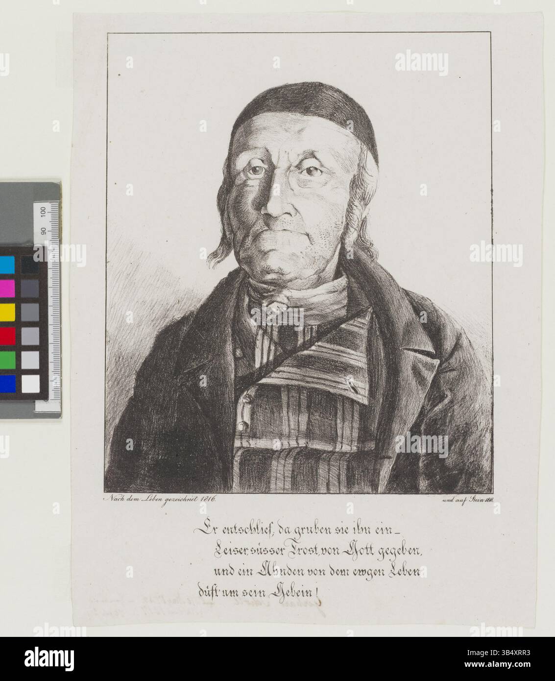Porträt von Gerhard Schott, gemalt 1818 von einem unbekannten Künstler. Das Kunstwerk zeigt Schott in formeller Kleidung, das sein Bild in einem realistischen Stil einfängt, der typisch für Porträts des frühen 19. Jahrhunderts ist. Stockfoto