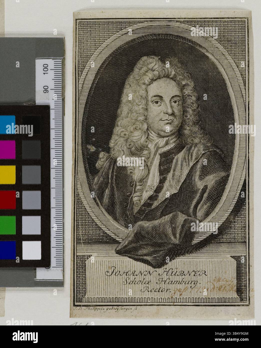 Kupferstich von 1760 von Johann Hübner mit Johanna Dorothea Philipp in einem formalen, realistischen Porträt, das typisch für das späte 18. Jahrhundert ist. Stockfoto