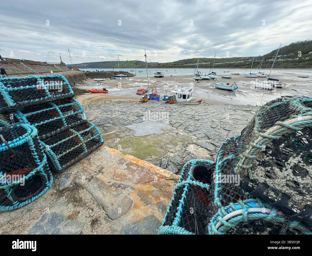 Blick nach Norden vom New Quay Harbour, Ceredigion, West Wales Stockfoto
