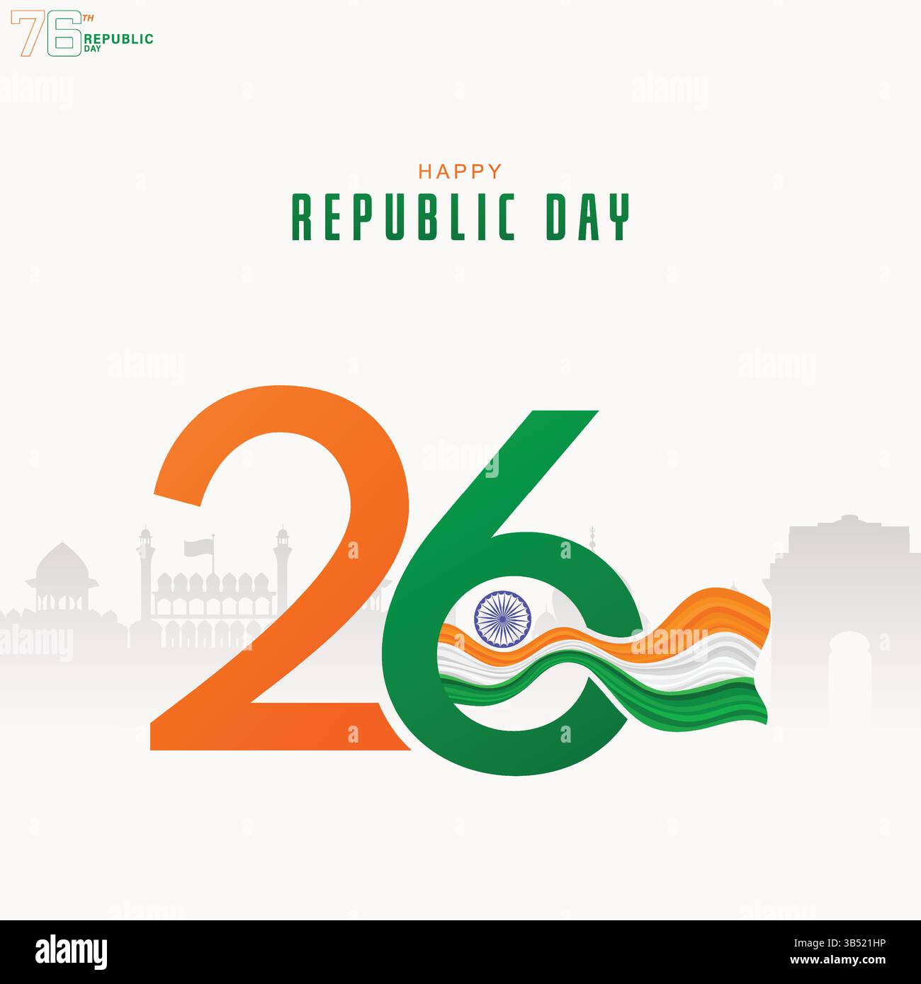 Poster zum Tag der Republik | Design mit Ashoka Chakra und berühmten indischen Wahrzeichen Stock Vektor