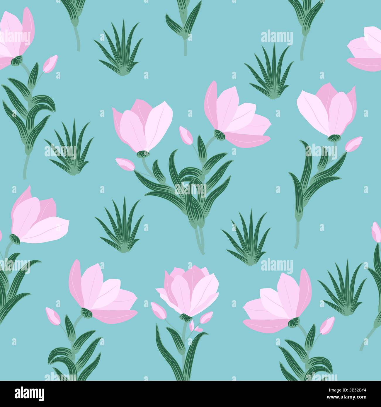 Nahtloses Vektor-Muster mit rosa Blumen, heller Hintergrund. Botanische Kunstillustration für Tapeten, Wanddekoration, Stoff, Textil, Karten. Stock Vektor