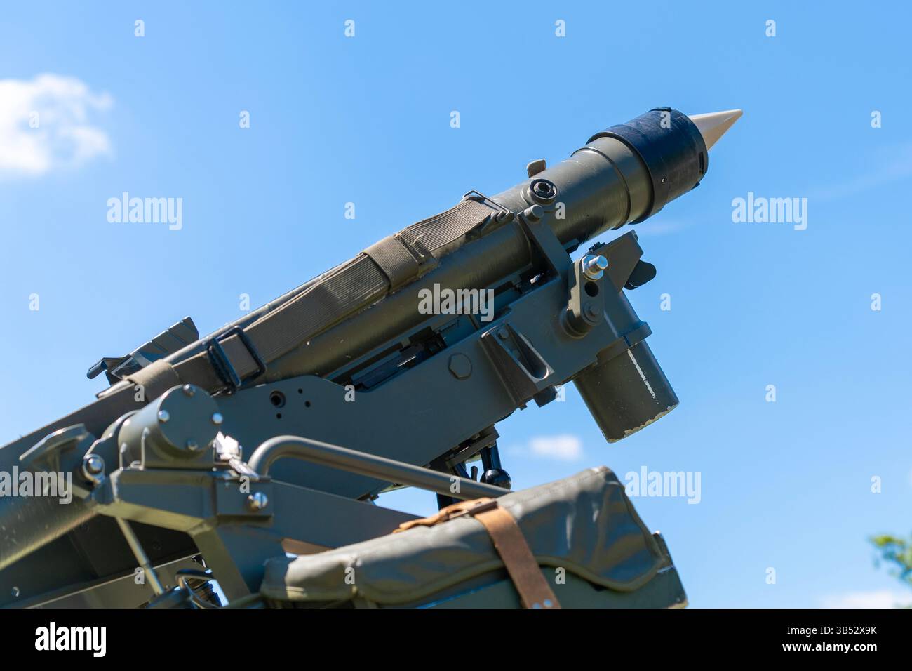 In Frankreich hergestellter Raketenabwehrraketen-Raketenabwehrwerfer Anti-Aérien Léger (MISTRAL). Stockfoto