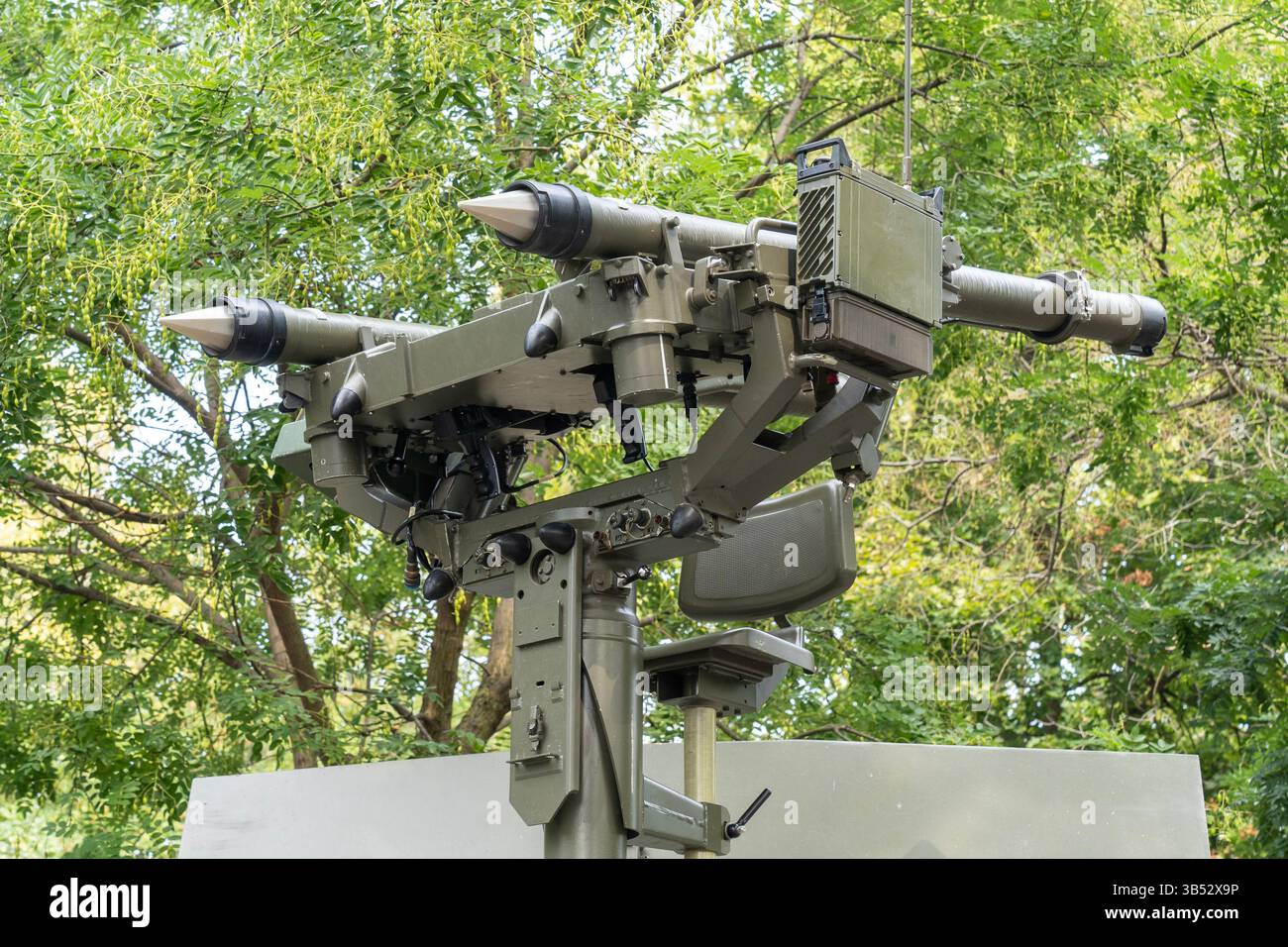 In Frankreich hergestellter Raketenabwehrraketen-Raketenabwehrwerfer Anti-Aérien Léger (MISTRAL). Stockfoto