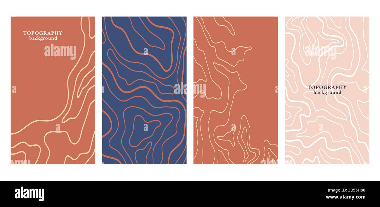 Hintergrund der Topographiekarte festgelegt. Gewelltes abstraktes Cover Stock Vektor