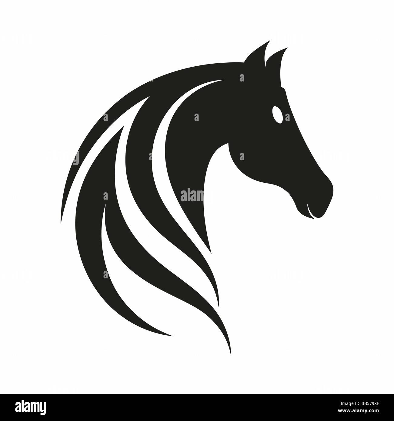 Minimalistischer Pferdekopf-Silhouette – Stilvolles Vektor-Logo mit fließender Mähne Stock Vektor