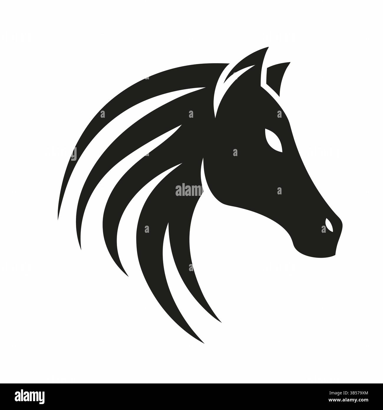 Minimalistischer Pferdekopf-Silhouette – Stilvolles Vektor-Logo mit fließender Mähne Stock Vektor