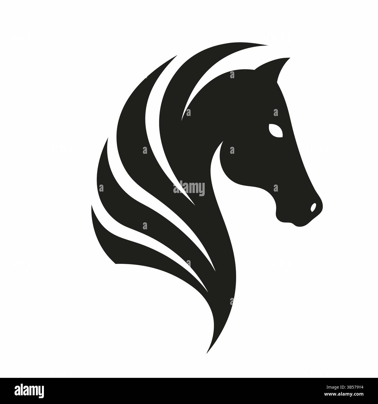 Minimalistischer Pferdekopf-Silhouette – Stilvolles Vektor-Logo mit fließender Mähne Stock Vektor