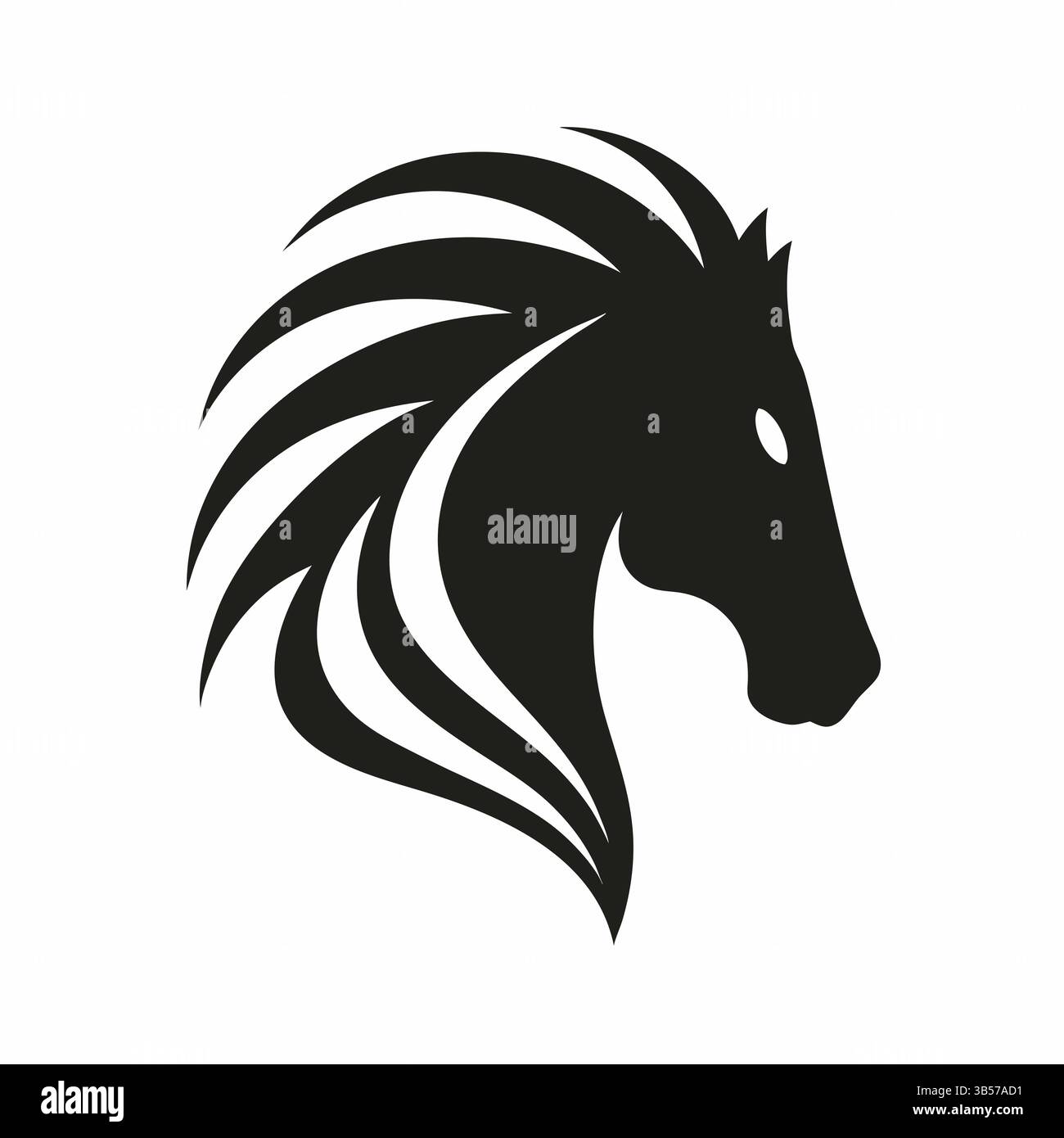 Minimalistischer Pferdekopf-Silhouette – Stilvolles Vektor-Logo mit fließender Mähne Stock Vektor