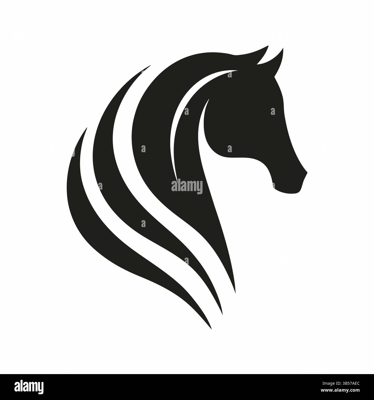Minimalistischer Pferdekopf-Silhouette – Stilvolles Vektor-Logo mit fließender Mähne Stock Vektor