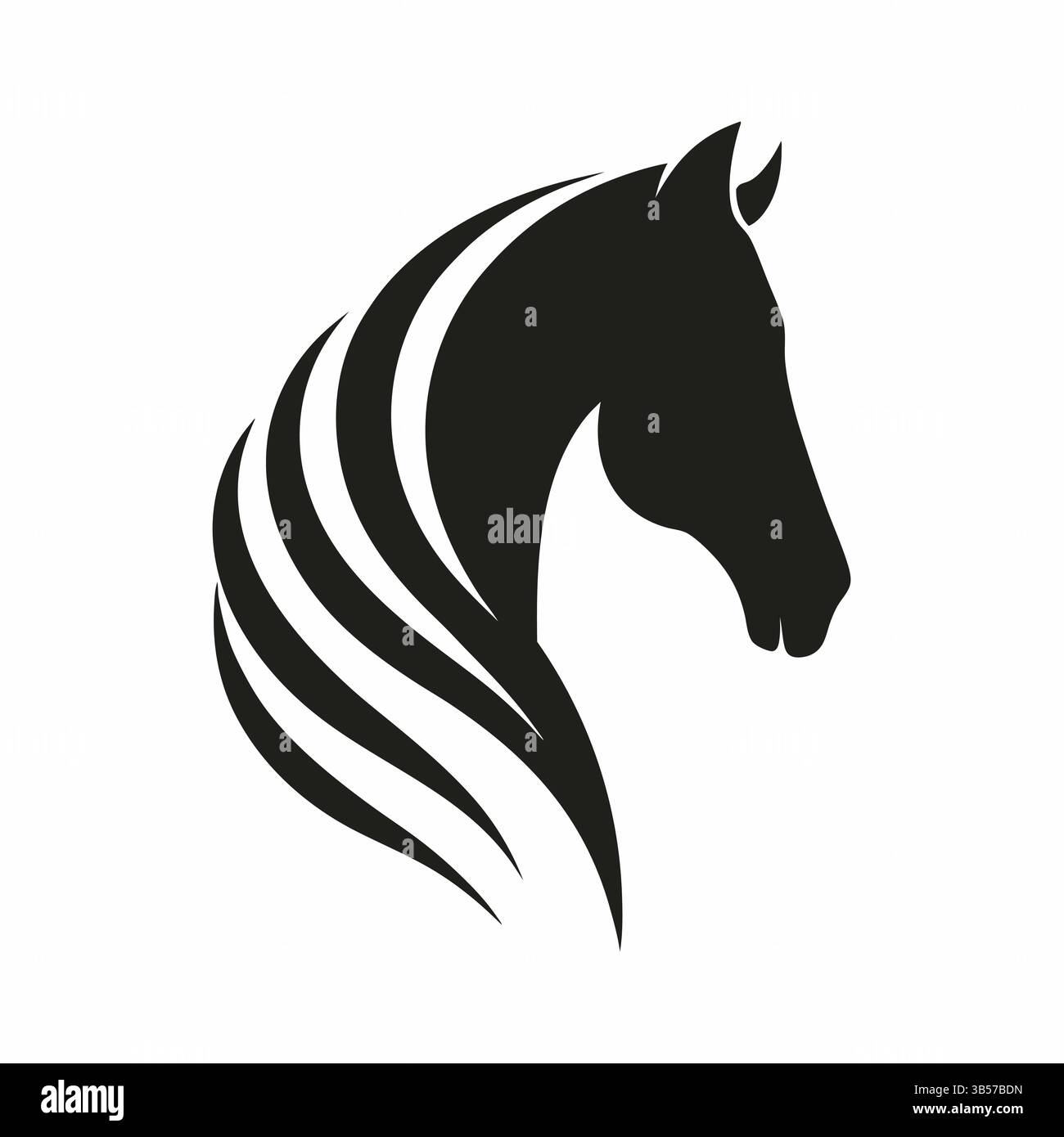 Minimalistischer Pferdekopf-Silhouette – Stilvolles Vektor-Logo mit fließender Mähne Stock Vektor