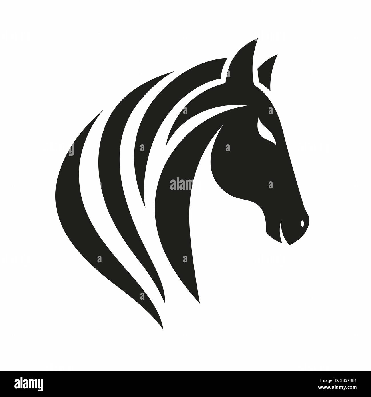 Minimalistischer Pferdekopf-Silhouette – Stilvolles Vektor-Logo mit fließender Mähne Stock Vektor