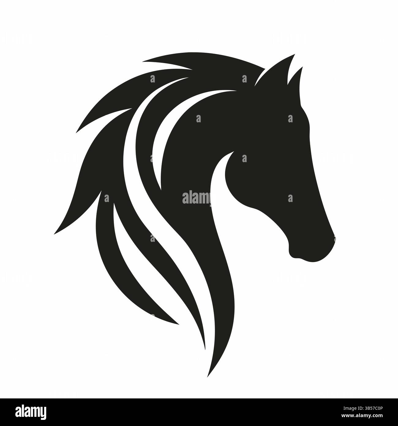 Minimalistischer Pferdekopf-Silhouette – Stilvolles Vektor-Logo mit fließender Mähne Stock Vektor