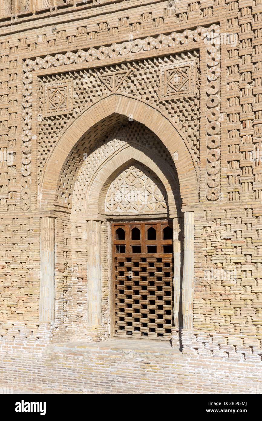 Nahaufnahme der architektonischen Merkmale des Ismail Samani Mausoleums alias Samanid Mausoleum (10. Jahrhundert) in Buchara, Usbekistan Stockfoto