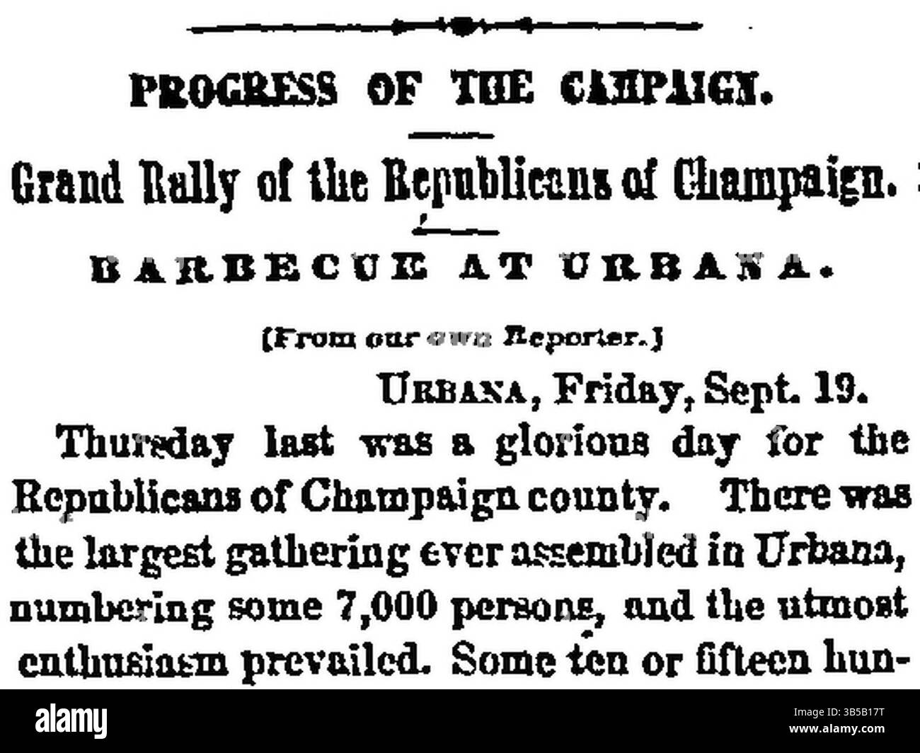29. September 2022: Eine große Ã¢â‚¬Å-Rallye von RepublicansÃ¢â‚¬Â kam im September 1856 nach Urbana zum Barbecue, berichtete die Chicago Tribune am 20. September 1856. (Bild: © Chicago Tribune via ZUMA Press Wire) Stockfoto