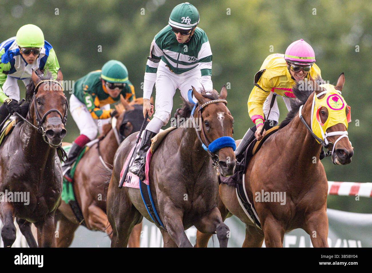 September 2022, Franklin, KY, USA: 10. September 2022: Bran #8, geritten von Vincent Cheminaud, gewinnt am 10. September 2022 den FanDuel Turf Sprint (Klasse 2) in Kentucky Downs in Franklin, Kentucky. Wendy Wooley für Eclipse Sportswire (Bild: © Wendy Wooley/CSM via ZUMA Press Wire) Stockfoto