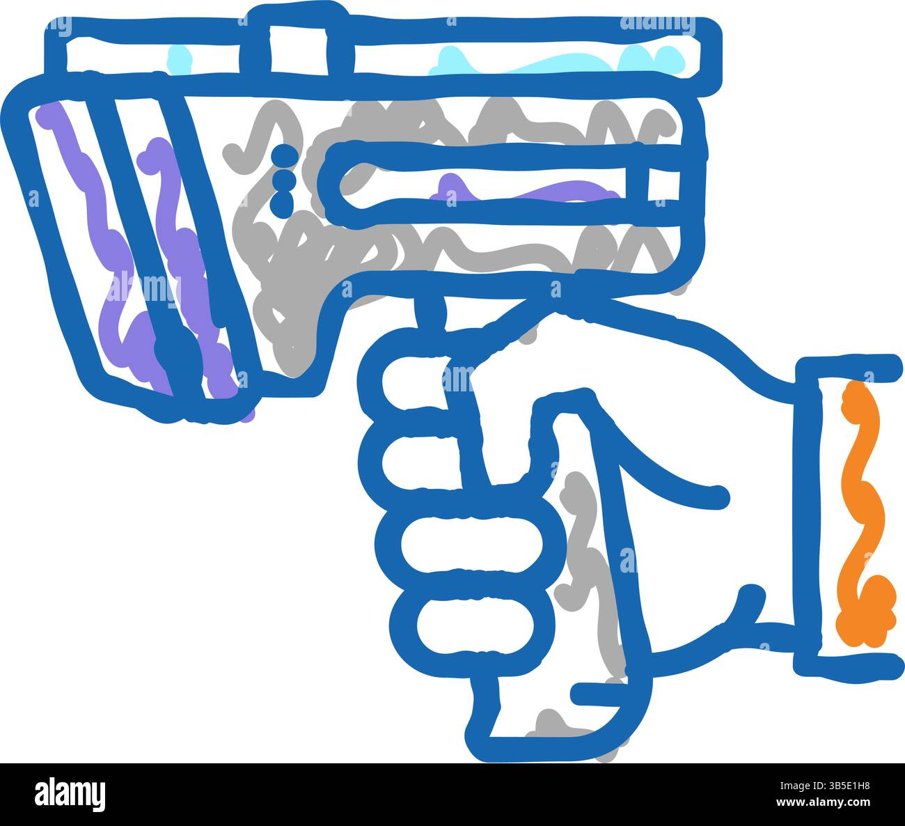 Laserpistole zum Scannen rfid-Symbol Kritzelillustration Stock Vektor