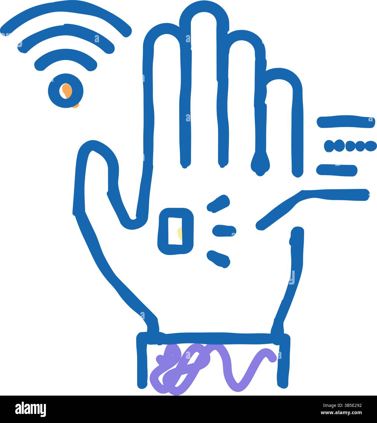 Chip-rfid in der Hand-Symbol-Kritzelillustration Stock Vektor