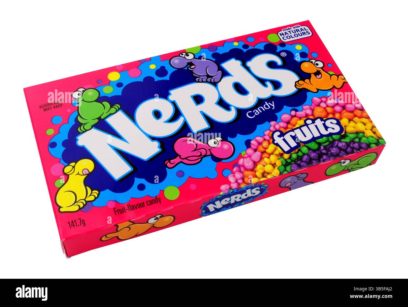 Bonbons aus Nerds mit verschiedenen Geschmacksrichtungen in einer 141 g-Box Stockfoto