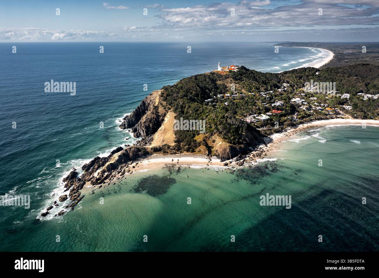 Aus der Vogelperspektive auf dem Cape Byron Lighthouse, dem östlichsten Punkt des australischen Festlandes. Stockfoto