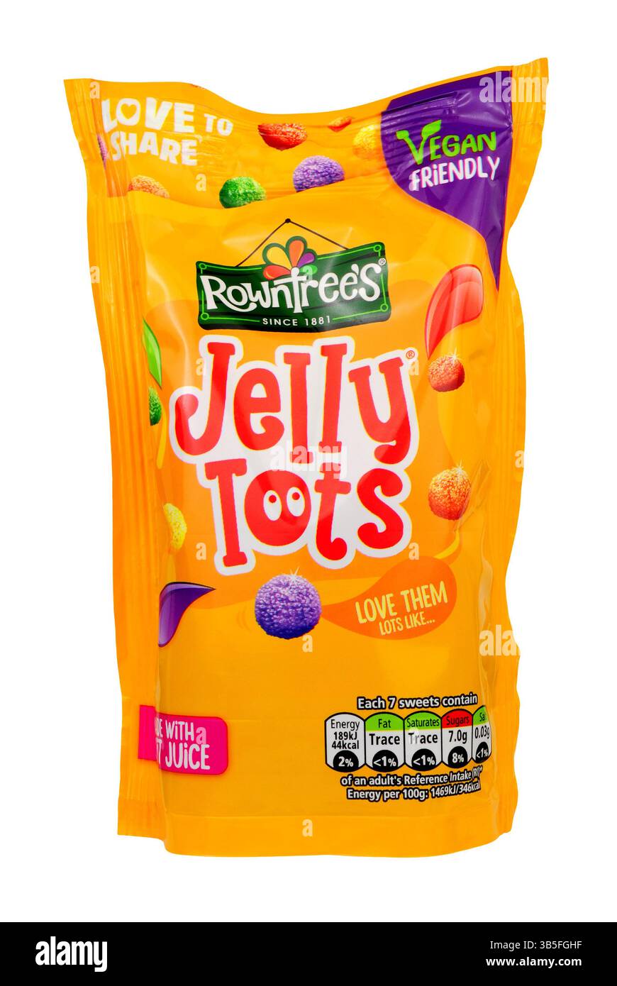 Rowntree's Jelly Tots mit Fruchtgeschmack in einem 150-g-Beutel Stockfoto
