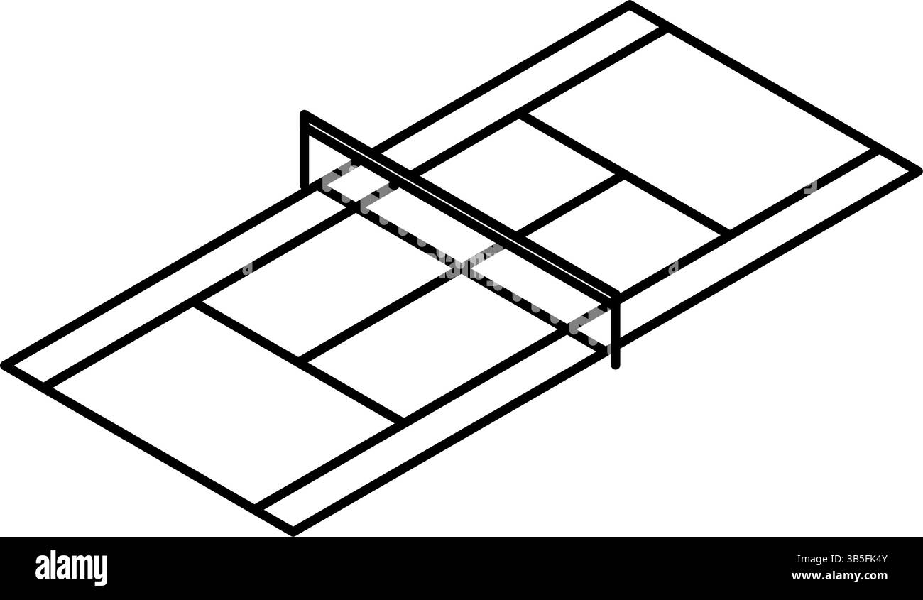 Isometrische Darstellung einer einfachen Linienzeichnung eines Tennisplatzes, Vektorillustration Stock Vektor