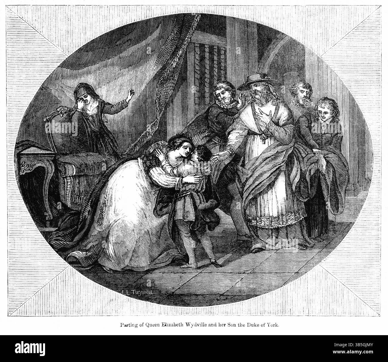 20. März 2022, London, England, Vereinigtes Königreich: Trennung von Königin Elizabeth Wydville und ihrem Sohn, dem Duke of York, Illustration aus dem Buch, John Casselâ€™s Illustrated History of England, Volume II, Text von William Howitt, Cassell, Petter und Galpin, London, 1858 (Bild: © JT Vintage/Glasshouse Via ZUMA Press Wire) Stockfoto