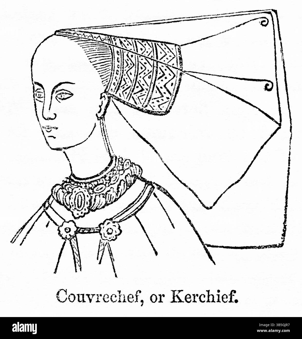 Mai 2022, London, England, Vereinigtes Königreich: Couvrechef, oder Kerchief, Kopfkleid des 15. Jahrhunderts, Illustration aus dem Buch, ''John Casselâ''' illustrierte Geschichte Englands, Band II'', Text von William Howitt, Cassell, Petter und Galpin, London, 1858 (Bild: © JT Vintage/Glasshouse Via ZUMA Press Wire) Stockfoto