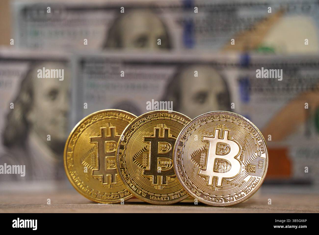 Bitcoin Coins. Digitale Währung. Bergbau. Stockfoto