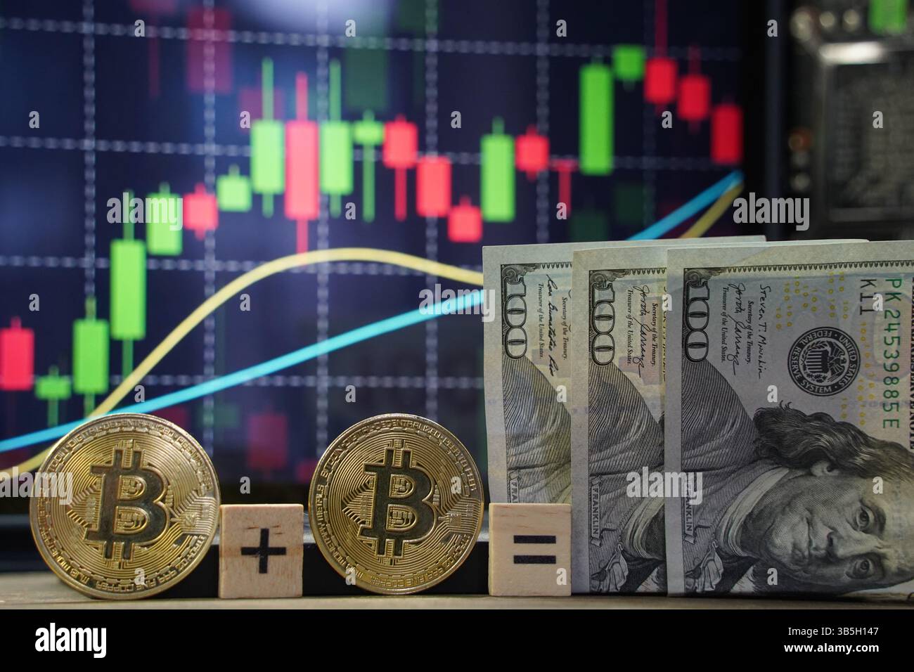 Bitcoin Coins. Digitale Währung. Bergbau. Stockfoto