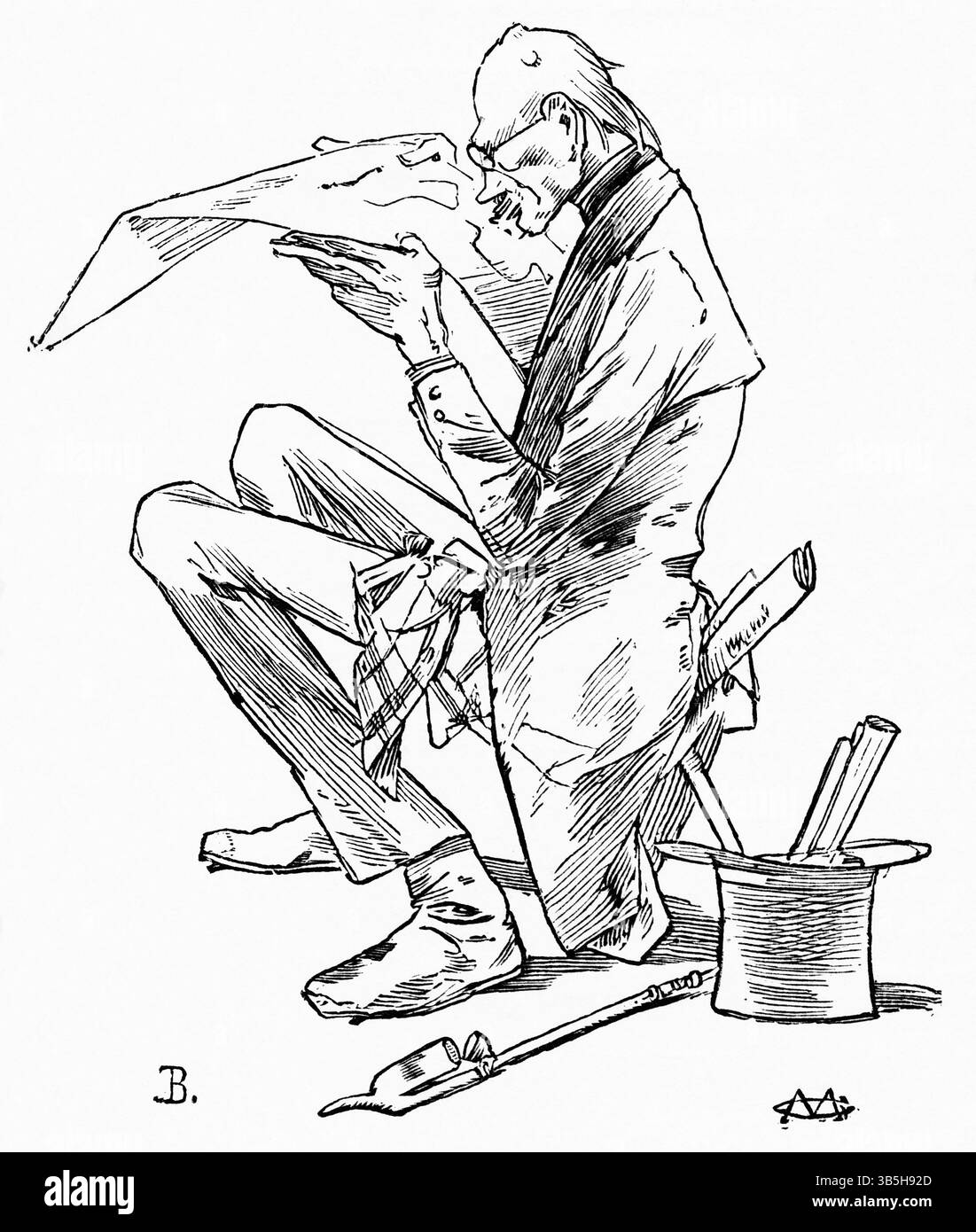 Januar 2019, London, England, Großbritannien: Map Reader, â€œHer Doctor in Brillles nahm eine Karte von erstaunlichen Dimensionen heraus, um sich zu überzeugen, dass Korsika da stand, wo es war.â€ , Illustration aus dem Buch, ''vom Pharao bis Fellah''' von C.F. Moberly Bell mit Illustrationen von Georges Montbard, graviert von Charles Barbant, Wells Gardner, Darton & Co., London, 1888 (Bild: © JT Vintage/Glasshouse Via ZUMA Press Wire) Stockfoto