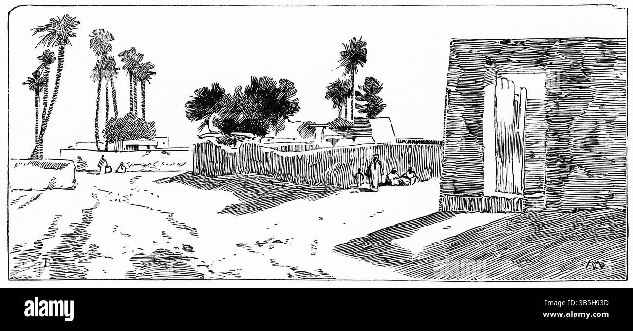 Januar 2019, London, England, UK: Outirts of Luxor, Egypt, Illustration from the Book, ''From Pharaoh to Fellah'' von C.F. Moberly Bell mit Illustrationen von Georges Montbard, graviert von Charles Barbant, Wells Gardner, Darton, & Co., London, 1888 (Bild: © JT Vintage/Glasshouse Via ZUMA Press Wire) Stockfoto