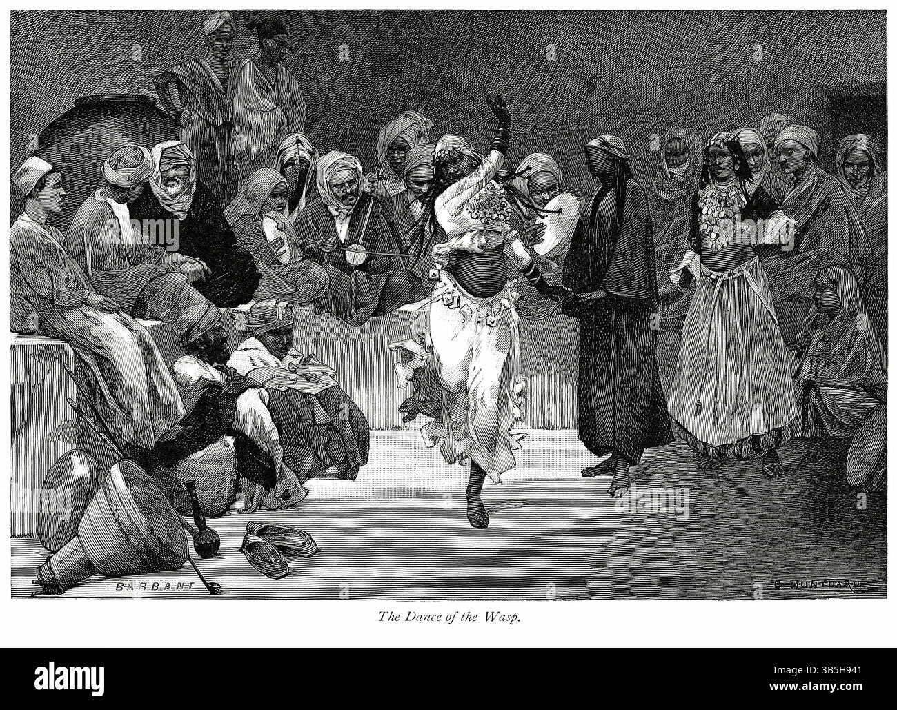 8. Januar 2019, London, England, UK: The Dance of the Wasp, Illustration from the Book, ''From Pharaoh to Fellah'' von C.F. Moberly Bell mit Illustrationen von Georges Montbard, graviert von Charles Barbant, Wells Gardner, Darton & Co., London, 1888 (Bild: © JT Vintage/Glasshouse Via ZUMA Press Wire) Stockfoto