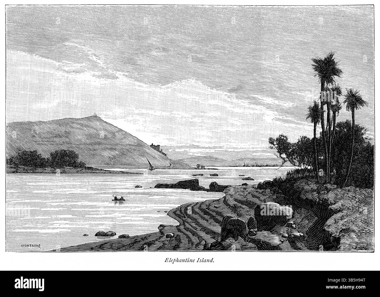 Januar 2019, London, England, Vereinigtes Königreich: Elephantine Island, Illustration aus dem Buch, ''vom Pharao zu Fellah'' von C.F. Moberly Bell mit Illustrationen von Georges Montbard, graviert von Charles Barbant, Wells Gardner, Darton & Co., London, 1888 (Bild: © JT Vintage/Glasshouse Via ZUMA Press Wire) Stockfoto