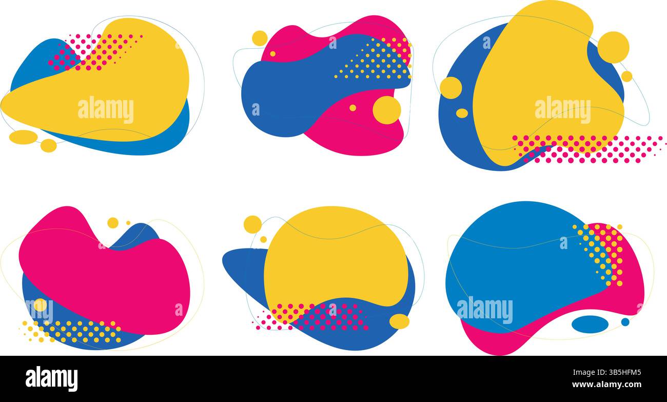 Set aus abstrakten, modernen Formen in hellen Farben. Dynamischer, moderner Hintergrund. Designelemente für Poster, Collage, Layout, Flyer. Vektorgrafiken Stock Vektor