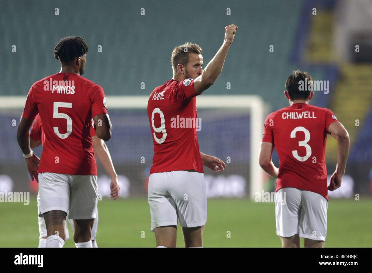 Sofia, Bulgarien - 14. Oktober 2019: England feiert ihr 6. Ziel gegen Bulgarien zählen während Bulgarien vs England match Teil 2020 E Stockfoto