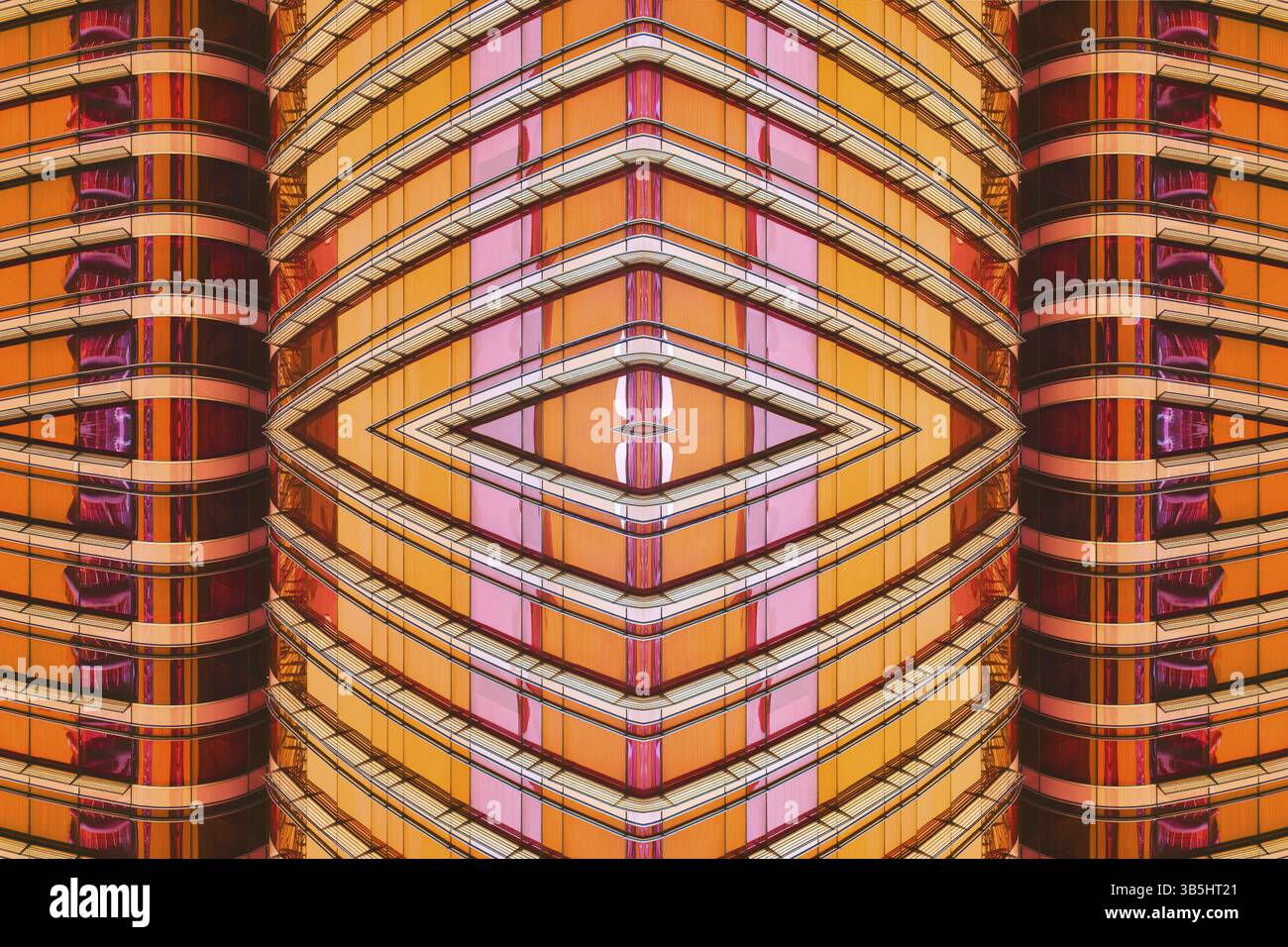 Abstrakte Bilder spiegeln den Effekt des modernen Wolkenkratzers aus Stahl Stockfoto