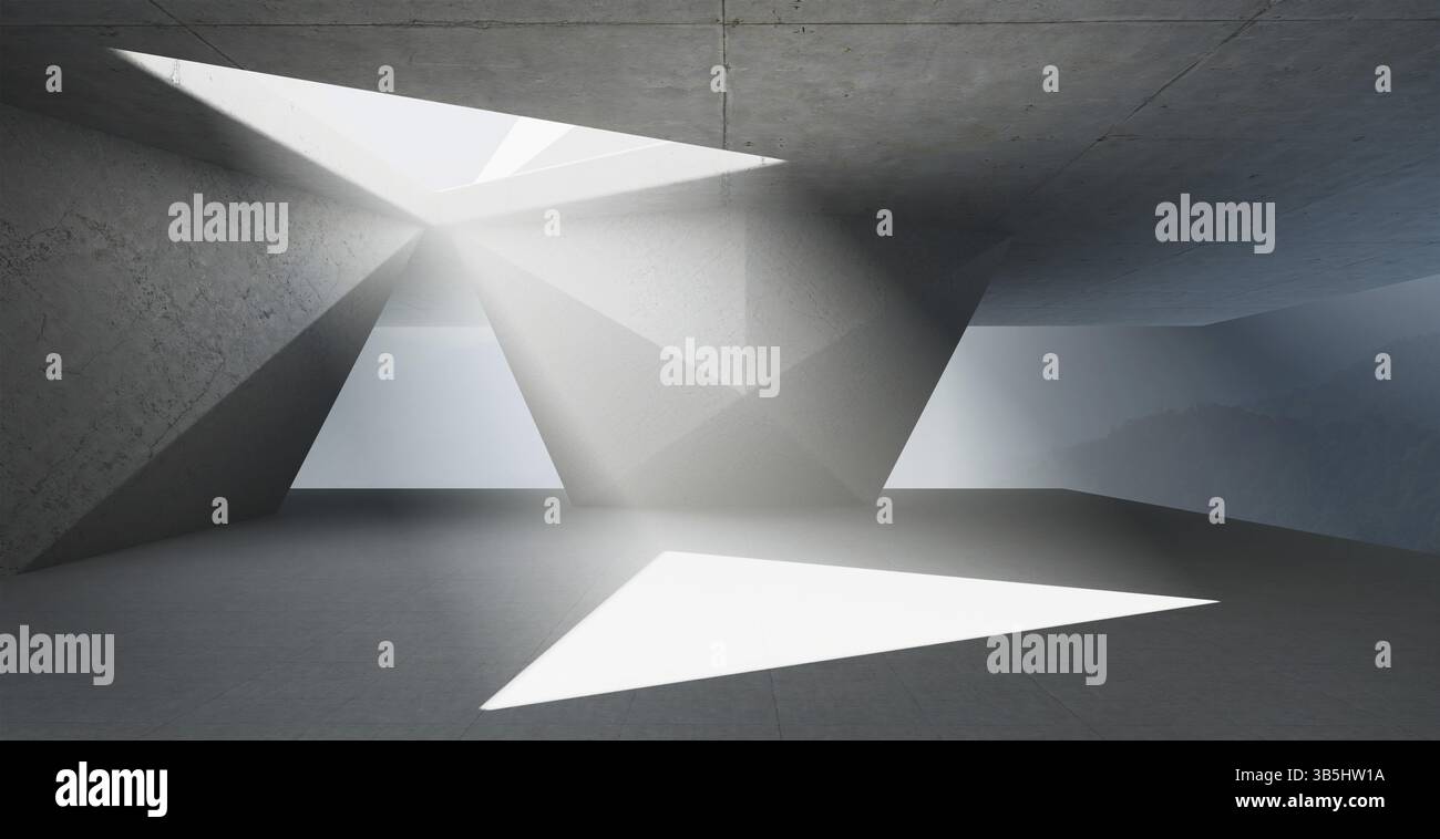 Modernes, dreieckiges Design im Innenraum. Fotorealistisches 3D-Rendering Stockfoto