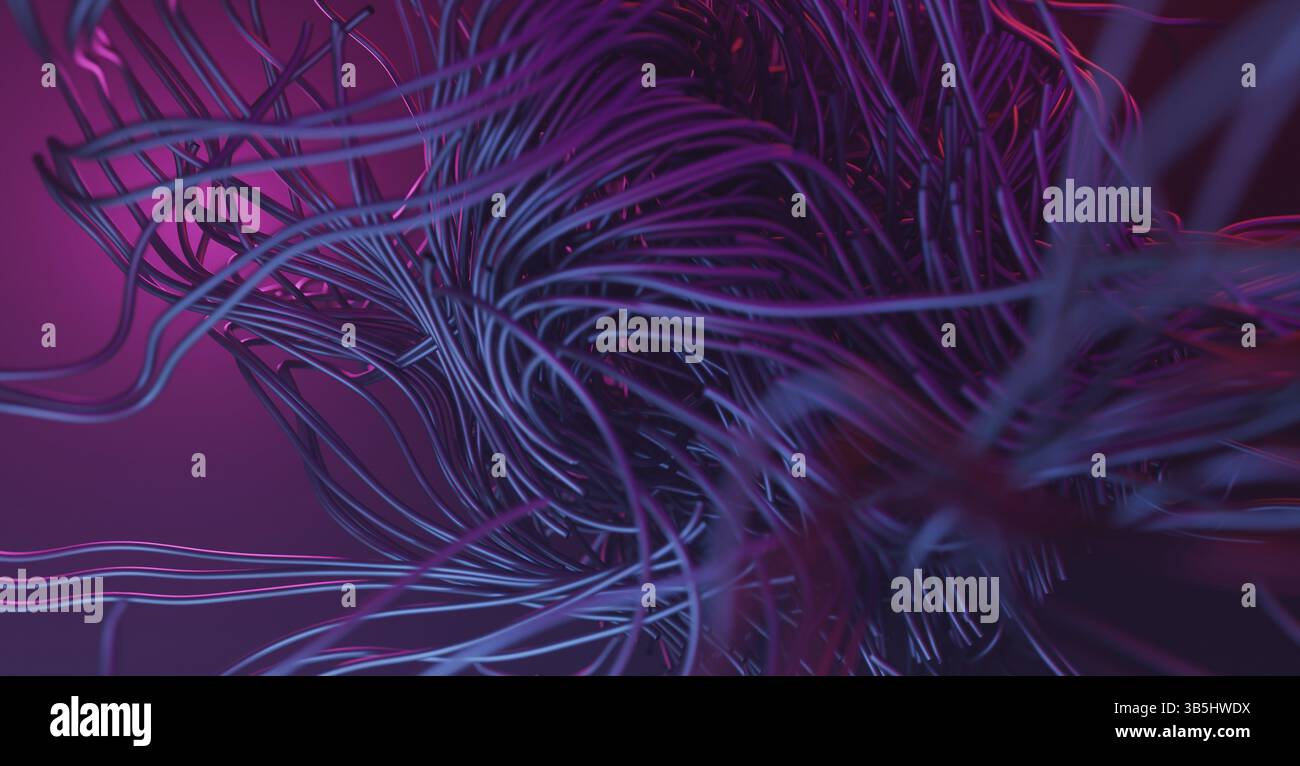 Streifen aus fließenden Wellenlinien abstrahieren Science-Fiction- oder Technologiehintergrund. 3D Rendern Stockfoto