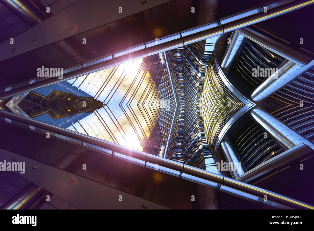 Abstrakte Bilder spiegeln den Effekt des modernen Wolkenkratzers aus Stahl Stockfoto