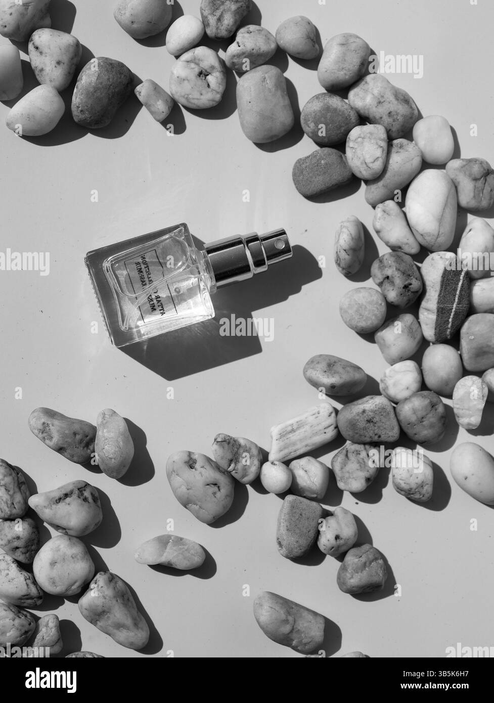 Parfumaroma auf farbigem Hintergrund, Objektfotografie Stockfoto