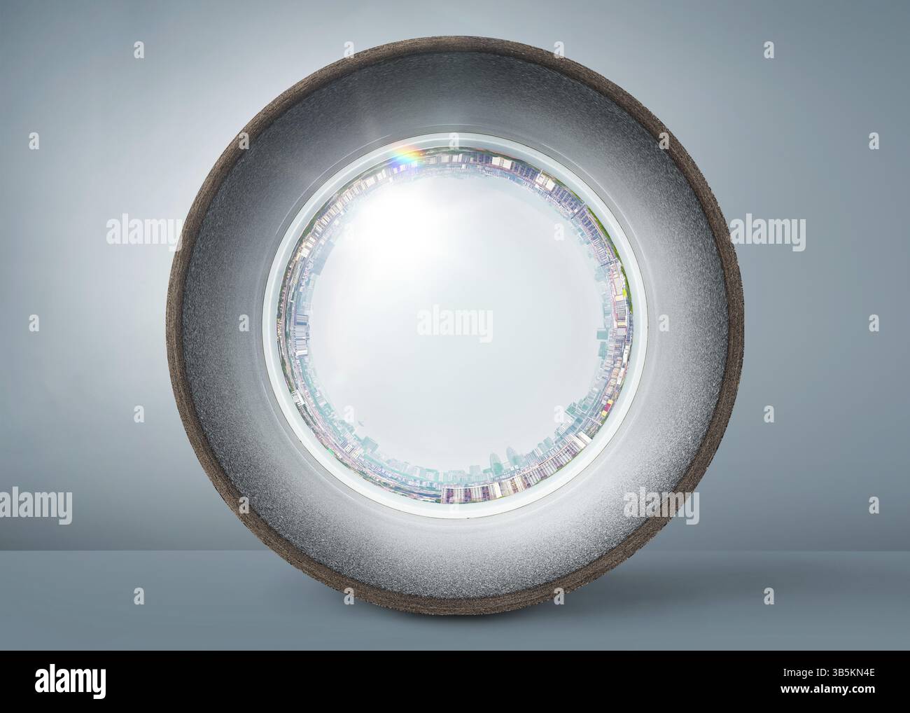 Abstrakte polare Koordinaten Formen die Stadt mit Asphaltstraße Stockfoto