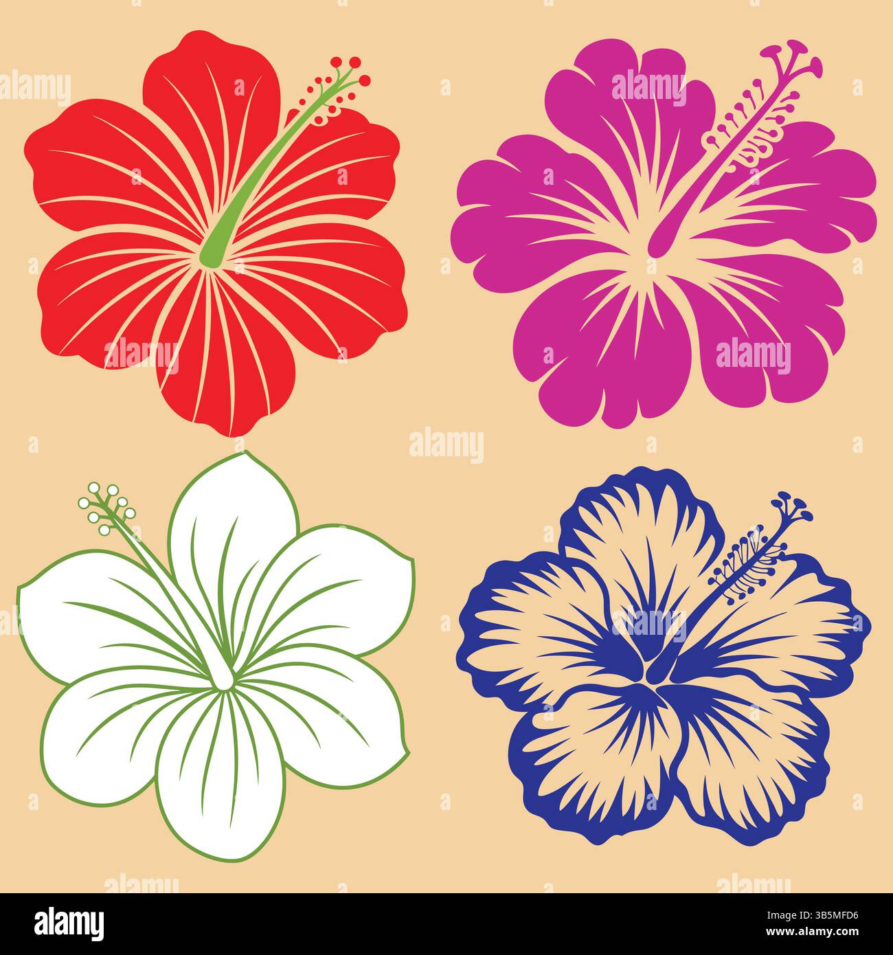 Lebendige Hibiskus-Blumen in Pastellfarben Stock Vektor