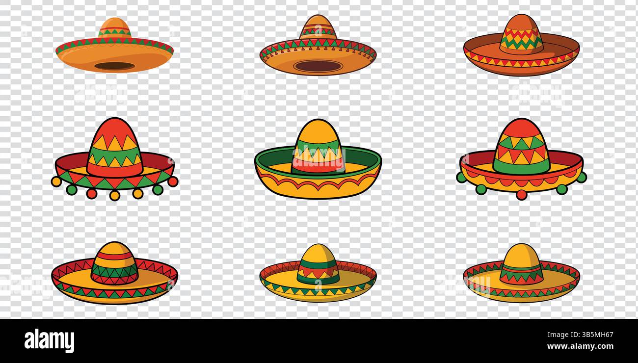 Sammlung farbenfroher Cartoon Sombreros Stock Vektor