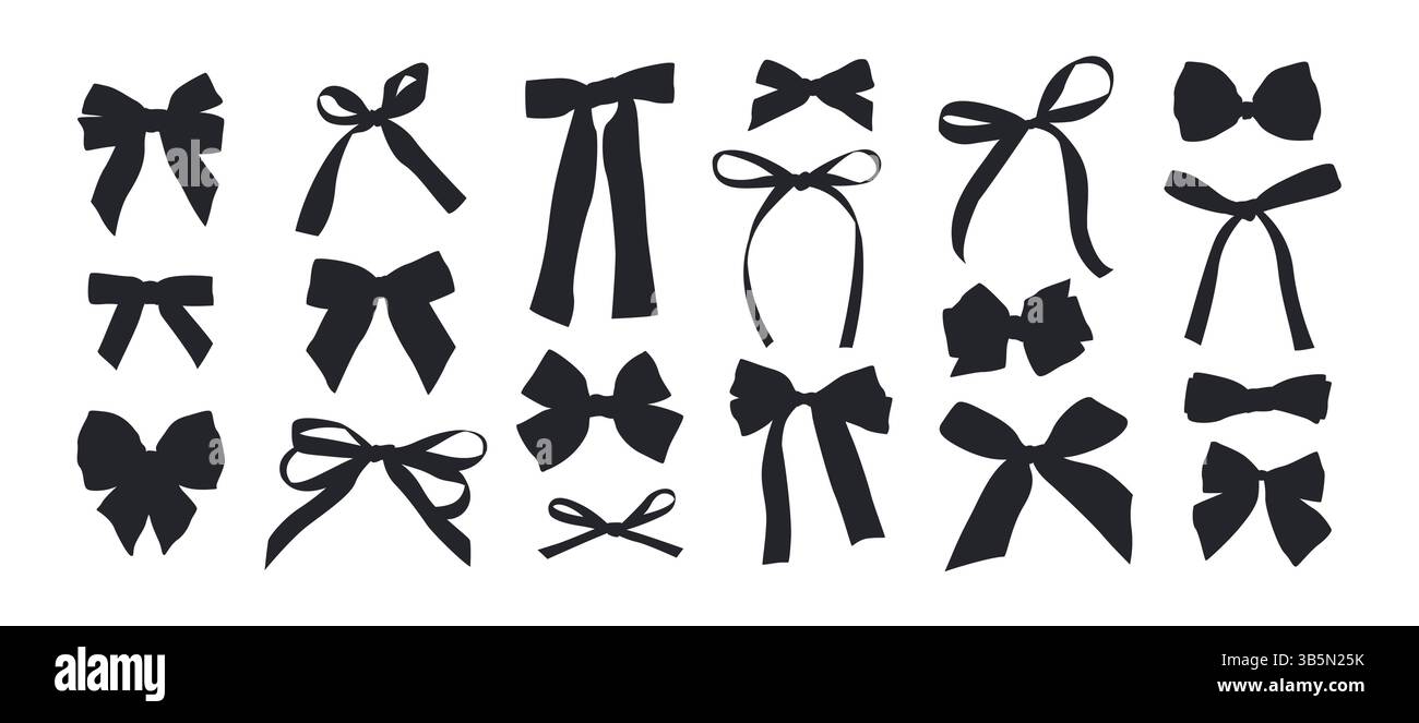 Set mit schwarzen Silhouettenschleifen. Vektorelemente. Stock Vektor