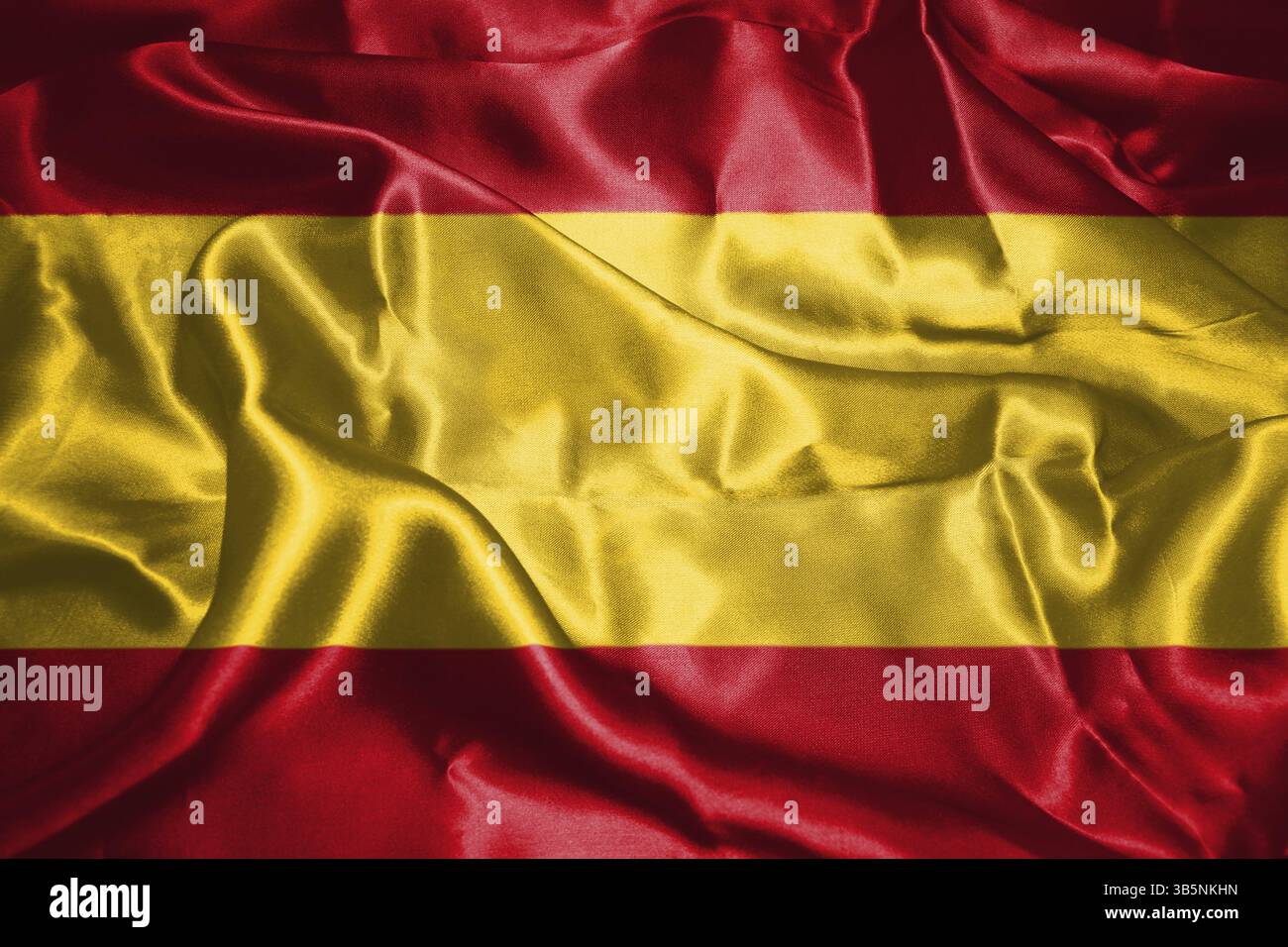 Spanische Flagge mit Wappen winken Im Wind 3D-Darstellung Stockfoto