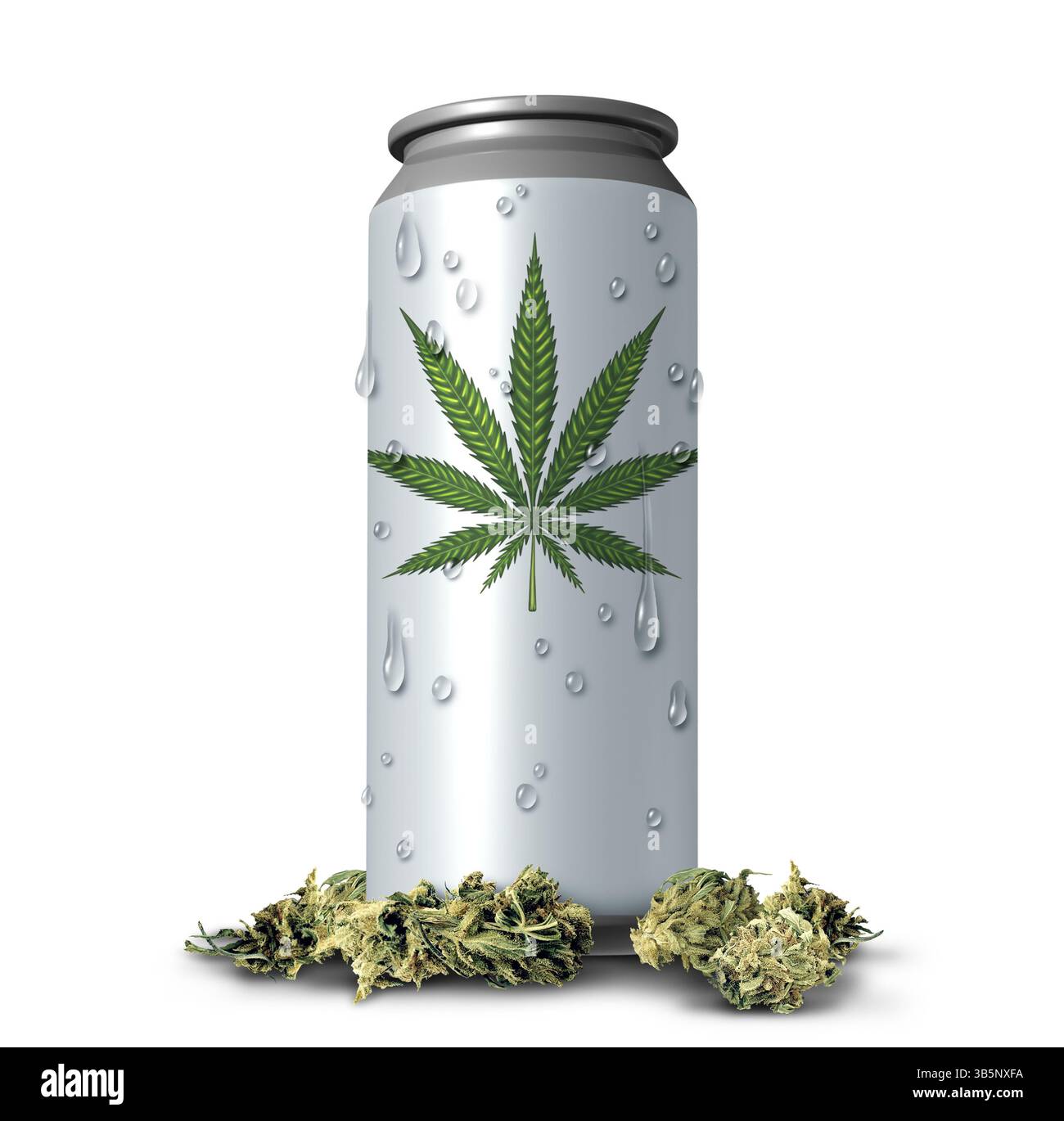 THC in Getränken und mit Marihuana infundiertes Getränk als Cannabisgetränk, was als psychoaktive für euphorische Wirkung als neue alternative Getränkeindustrie W Stockfoto