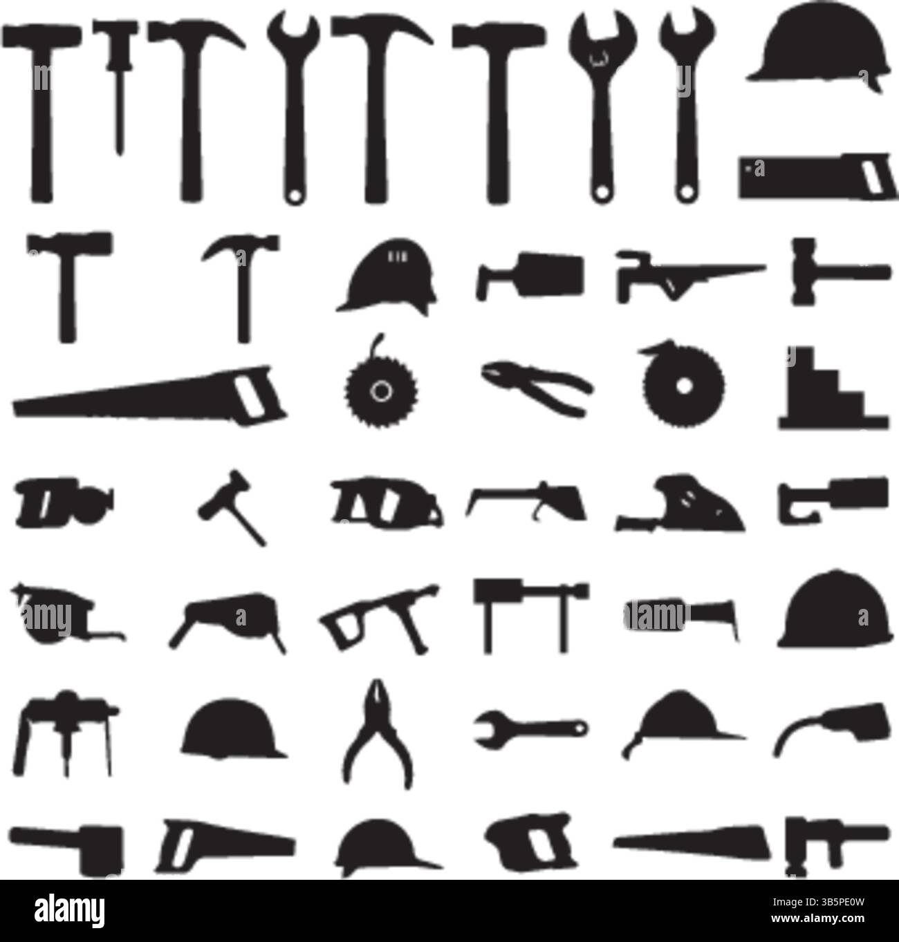 Werkzeugsilhouetten: Symbolsatz Konstruktion Und Handwerkzeuge – Vektorillustration Stock Vektor