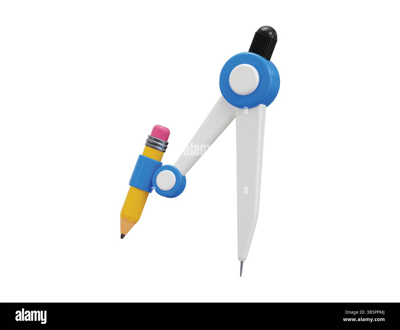 Geometrie-Kompass-Symbol mit Bleistift 3D-Rendering-Konzept der mathematischen Messung oder Symbol für architektonische Ausrüstung Stock Vektor