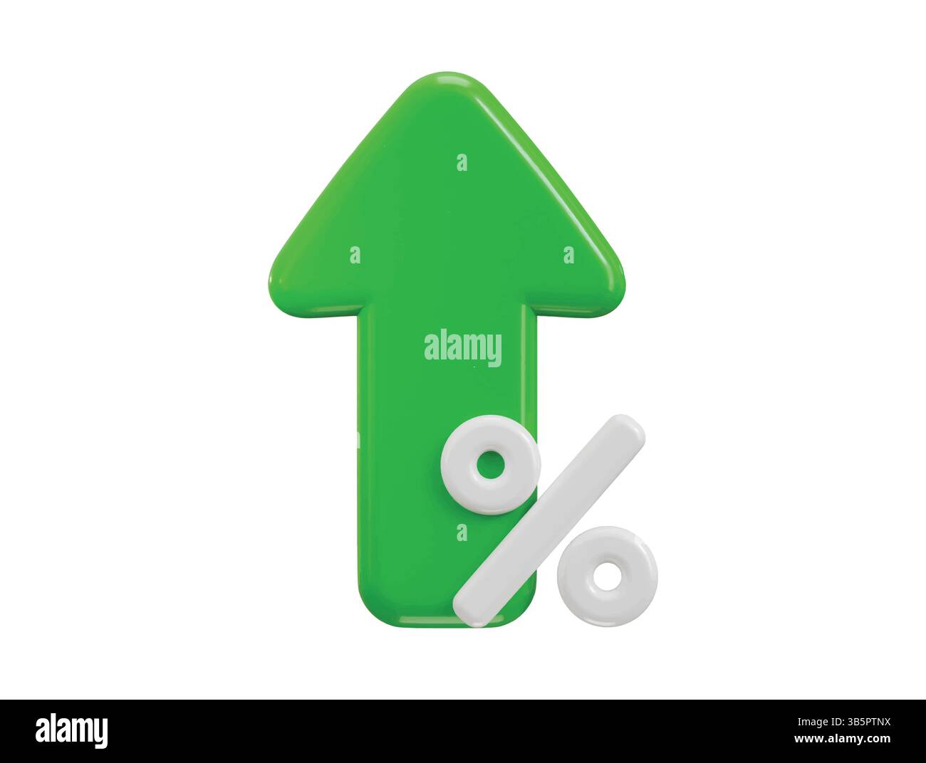 Pfeil Wachstumsbörse mit Prozentsymbol 3D-Rendering-Konzept für Wachstumsbörse, Finanzinvestitionen, Geschäftssymbol Stock Vektor
